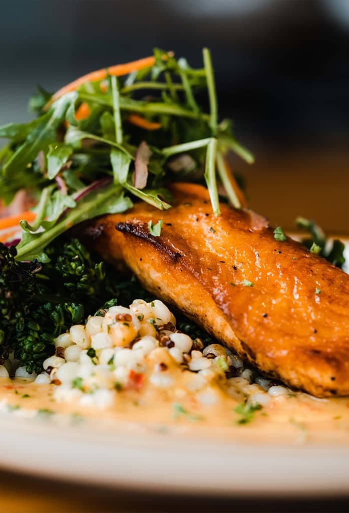 Glazed salmon over rice
